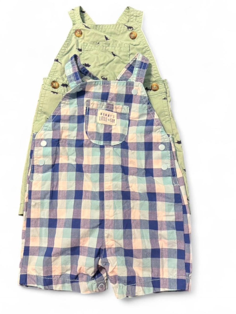 Carter's Plaid Shortall Overalls in plaid blue & light green